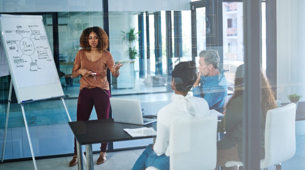 Presentation,,Project,And,Meeting,With,Business,Woman,In,Office,For